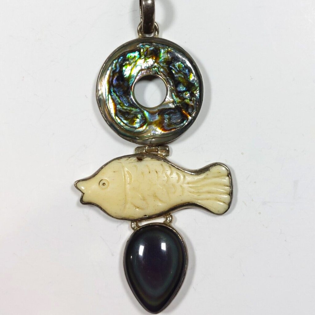 Abalone Shell 925 Sterling Silver Pendant With Gemstones